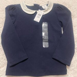 GAP Navy Blue Long Sleeve Kids Tee with White Collar